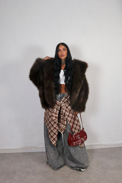 Camicia Tartan Oversize - Marrone
