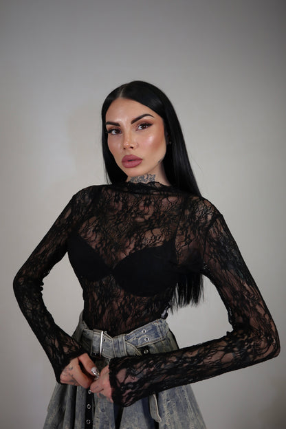 Body in pizzo Romantic - Nero