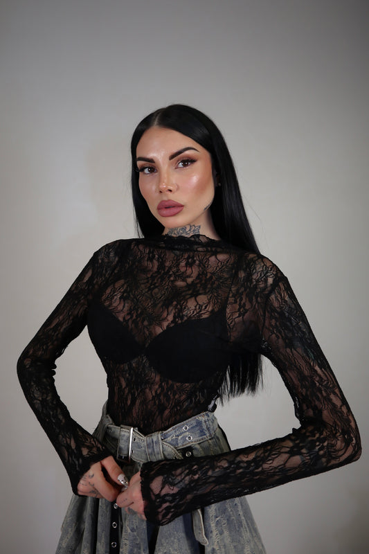Body in pizzo Romantic - Nero