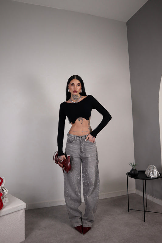 Maglia Crop Wave - Nero