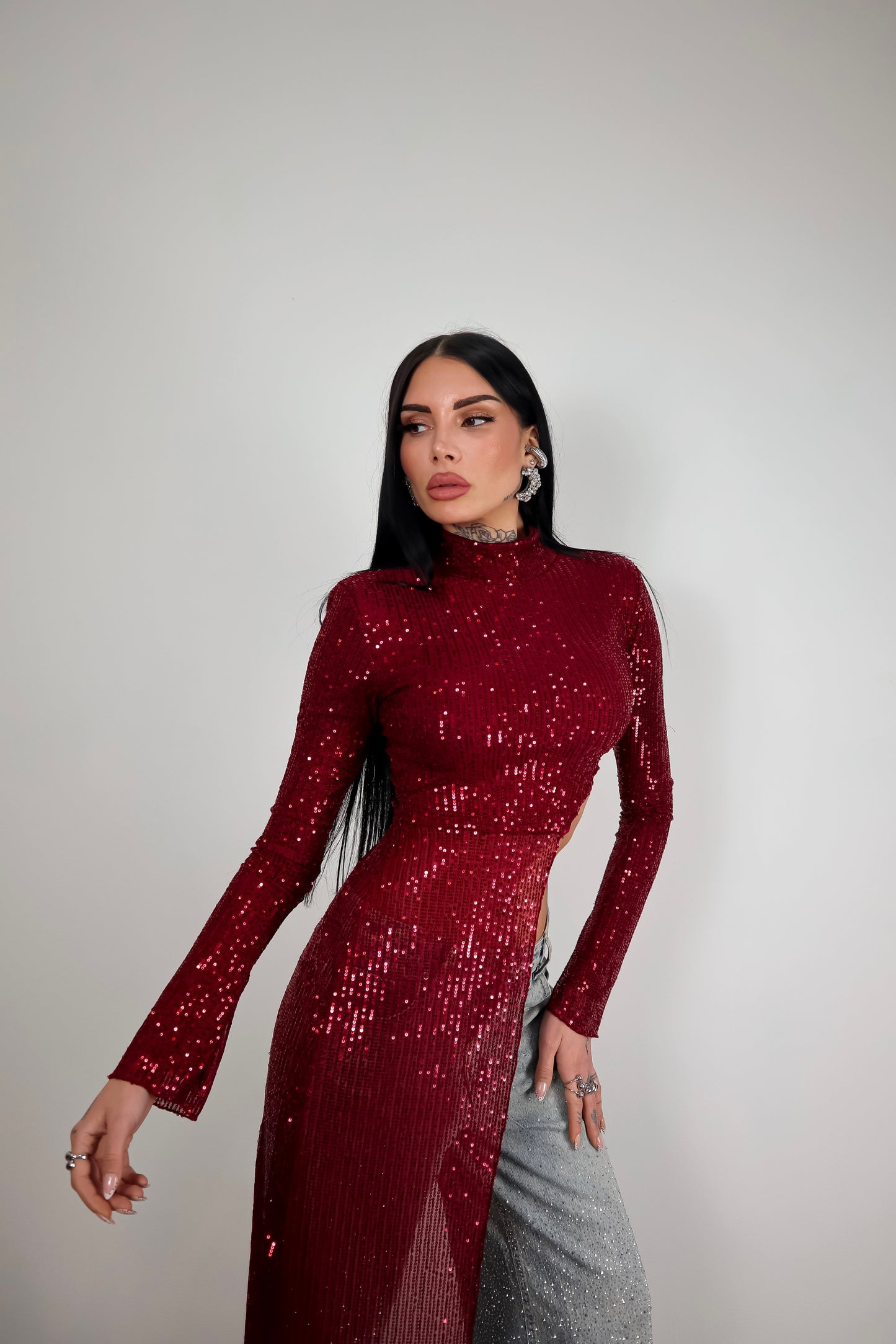 Maglia Paillettes Wow - Bordeaux