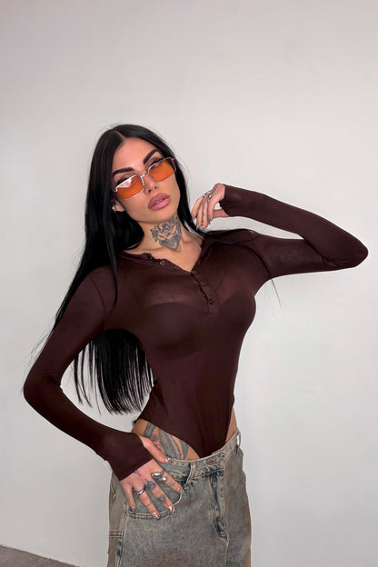 Maglia velata guantino Micole - Marrone