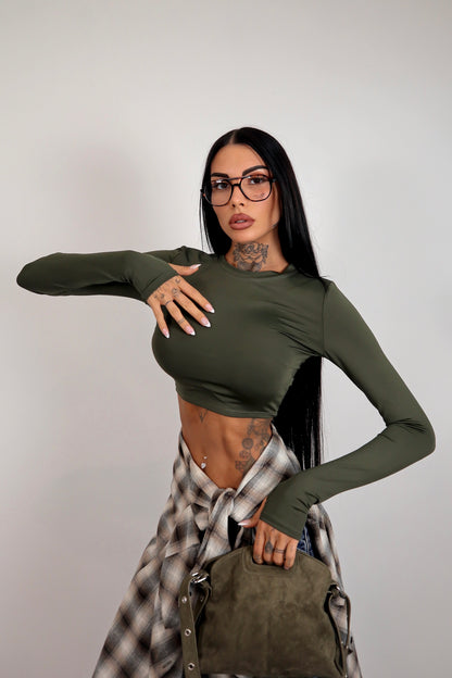 Maglia crop guantino - Verde militare