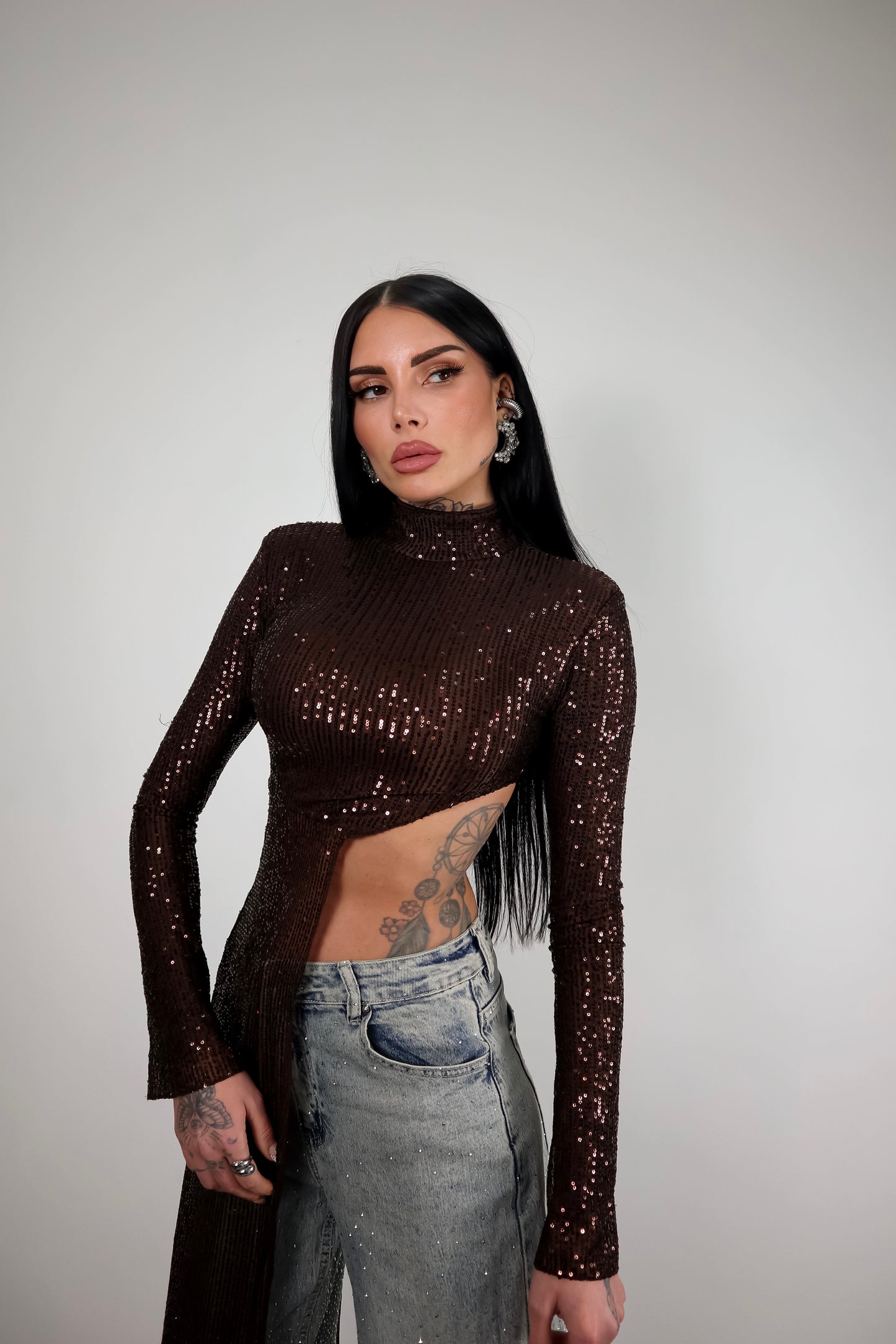 Maglia Paillettes Wow - Marrone