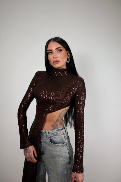 Maglia Paillettes Wow - Marrone
