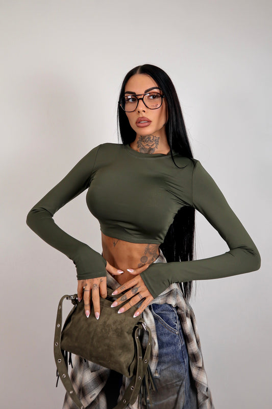 Maglia crop guantino - Verde militare