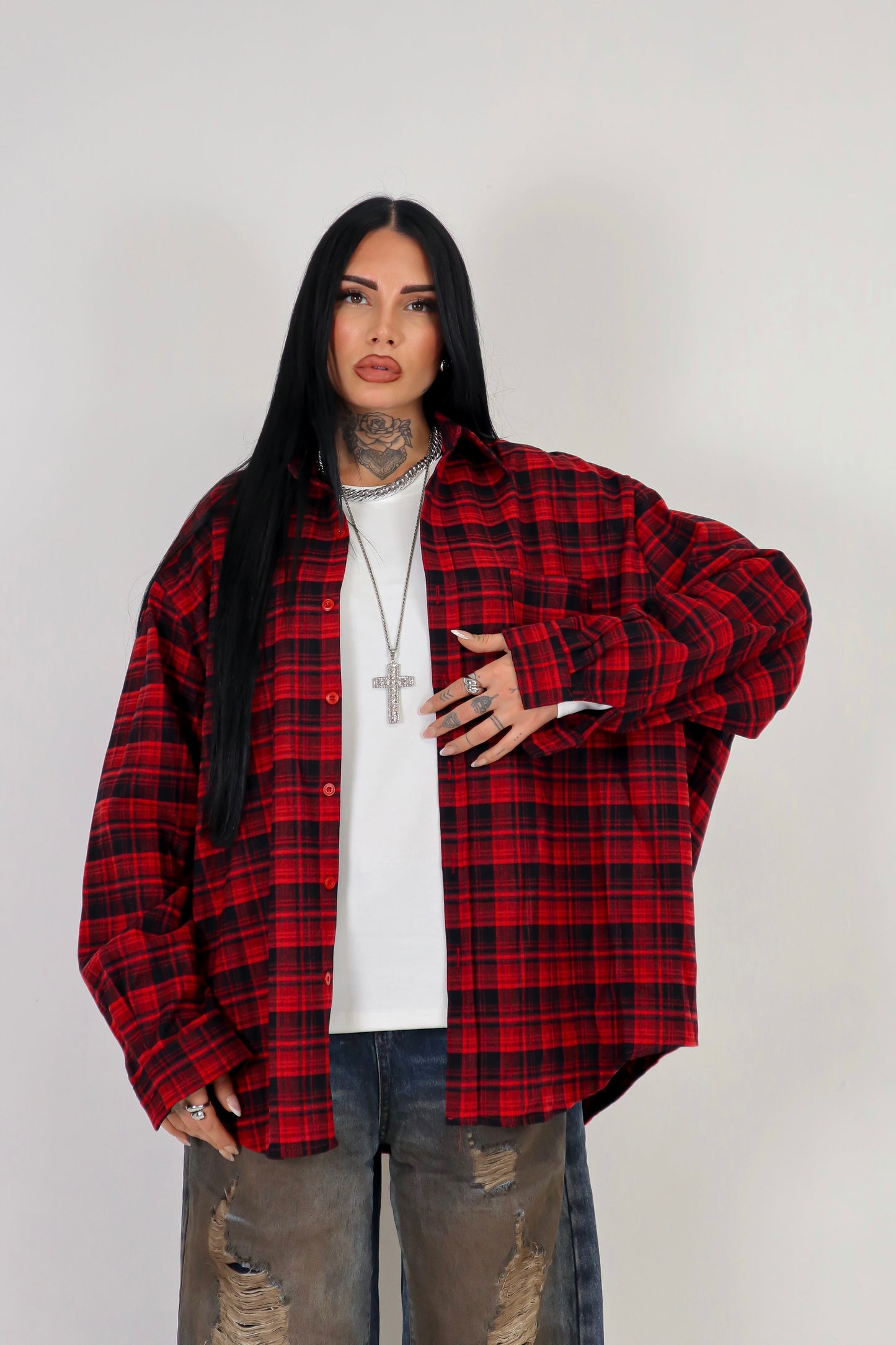 Camicia Tartan Oversize - Rosso