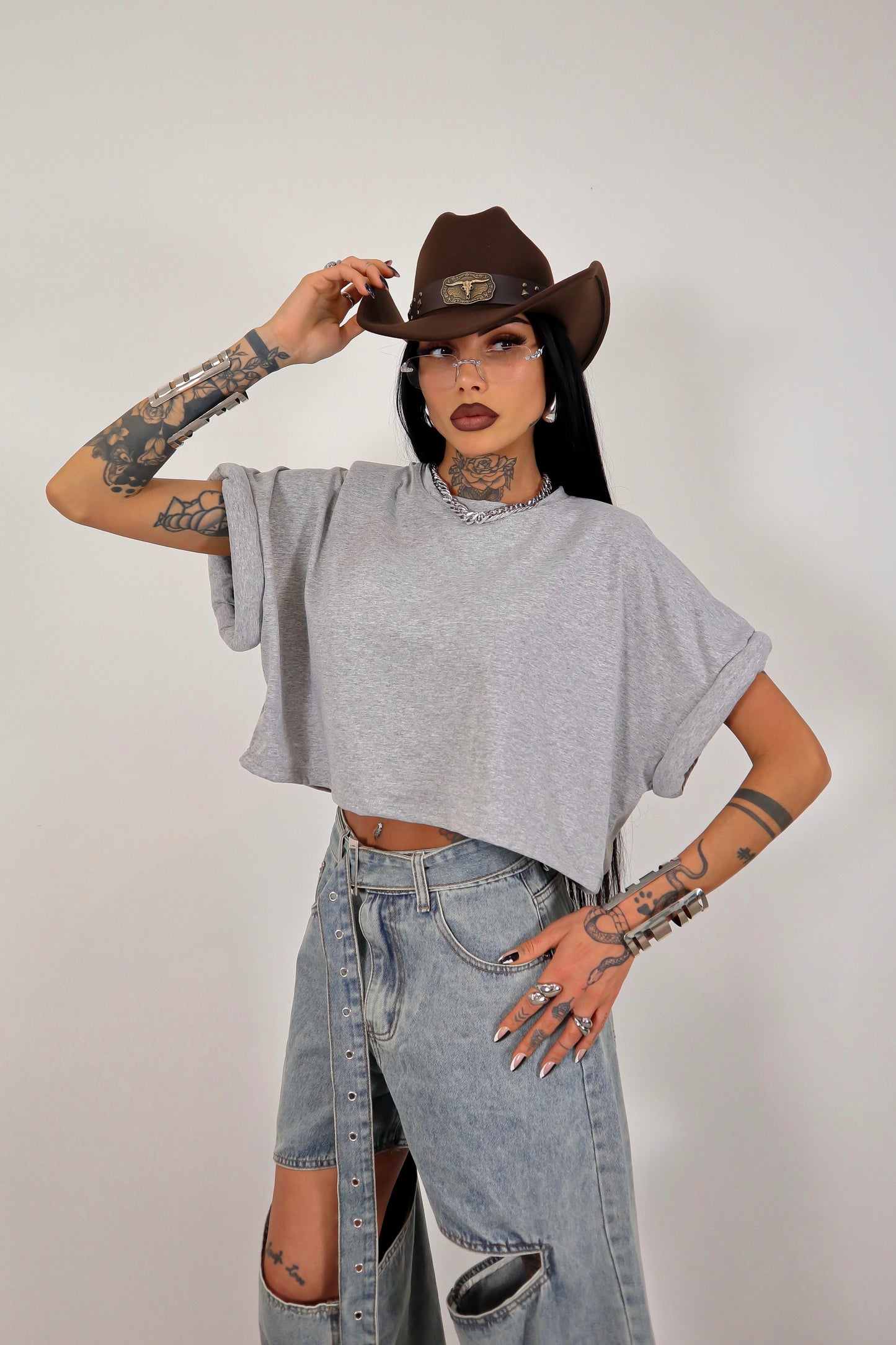 T-shirt crop Donut - Grigio