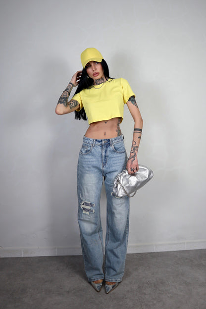 T-shirt Basic Crop - Giallo