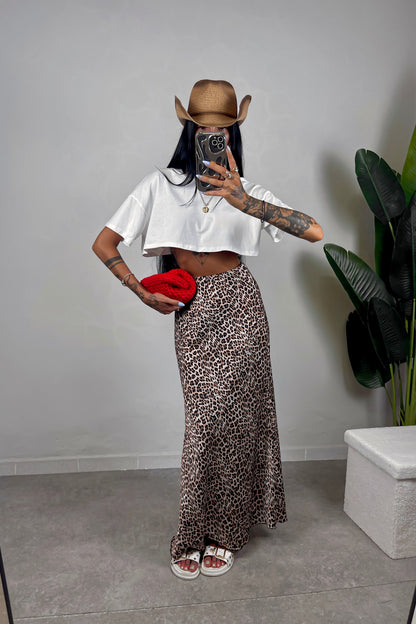 Gonna Lunga Satin Leopardata