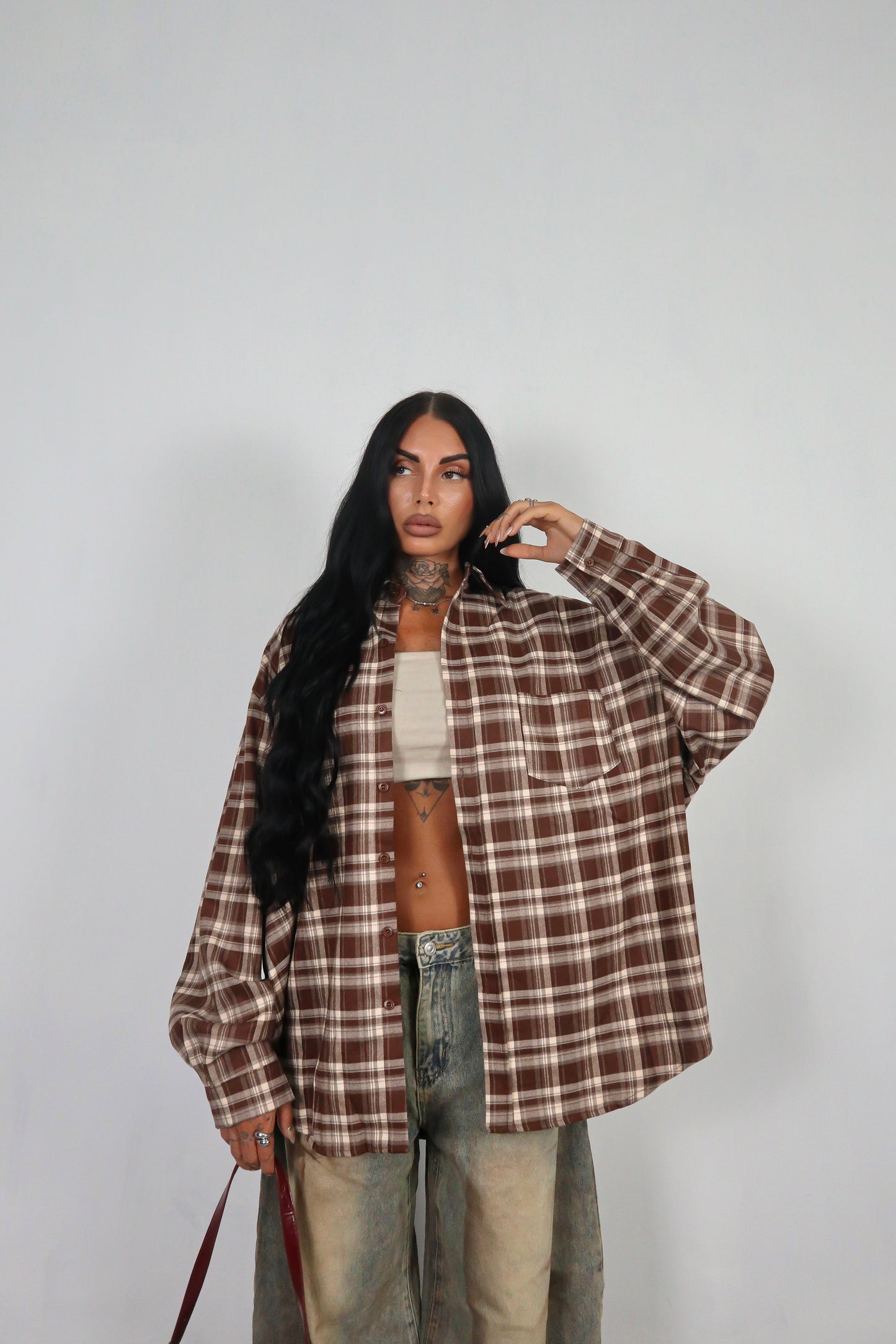 Camicia Tartan Oversize - Marrone