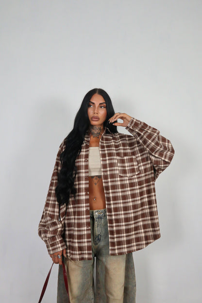 Camicia Tartan Oversize - Marrone