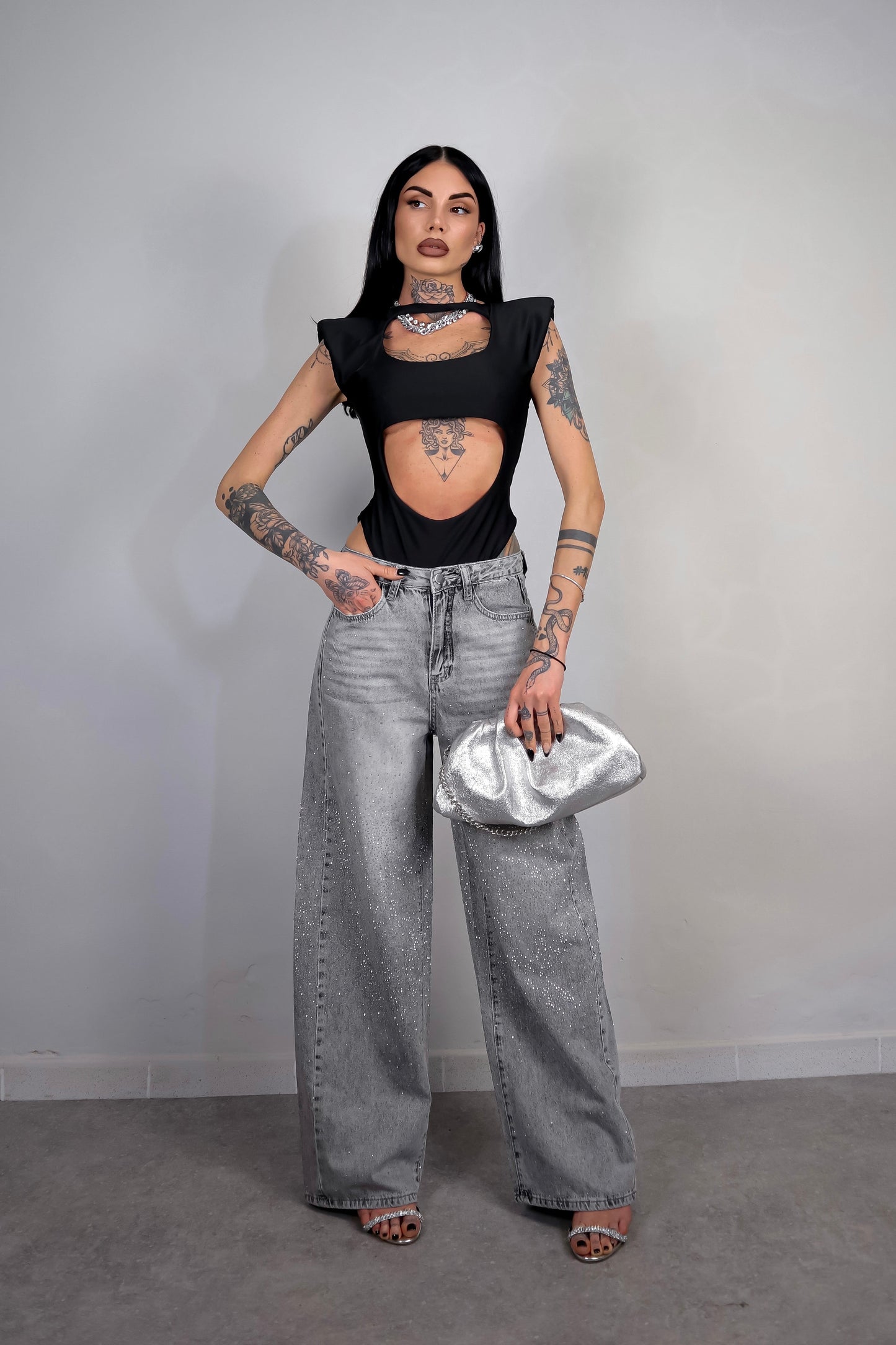 Jeans wide leg Brillo - Nero