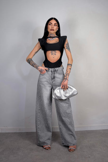 Jeans wide leg Brillo - Nero