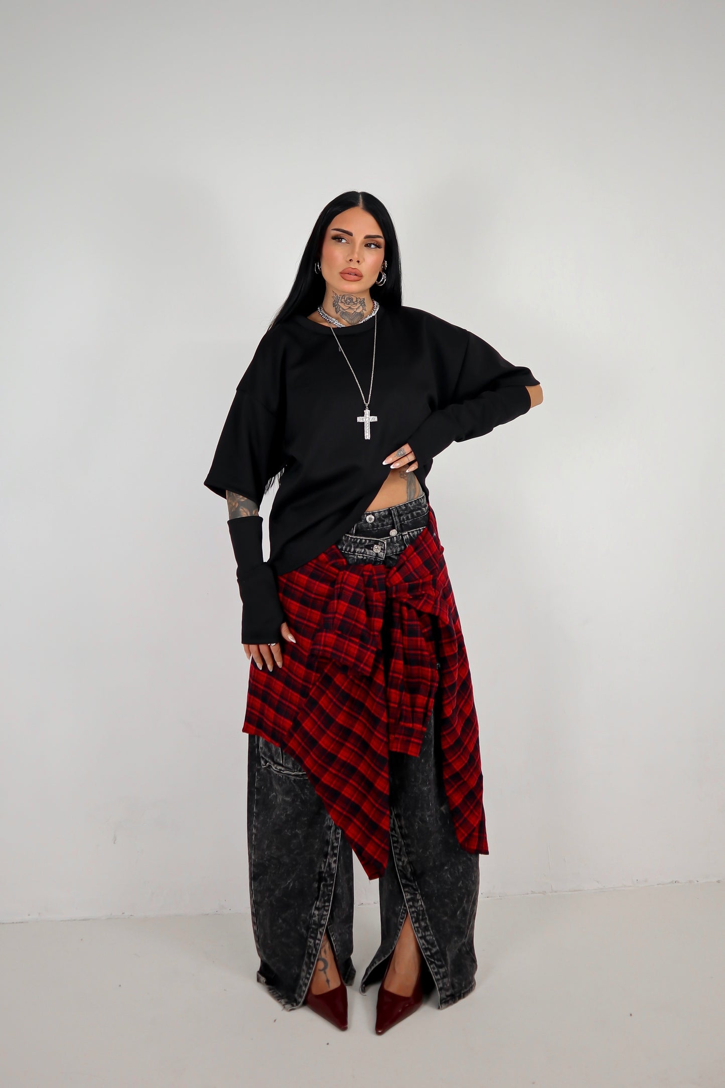 Camicia Tartan Oversize - Rosso