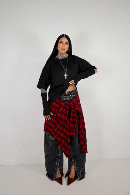 Camicia Tartan Oversize - Rosso