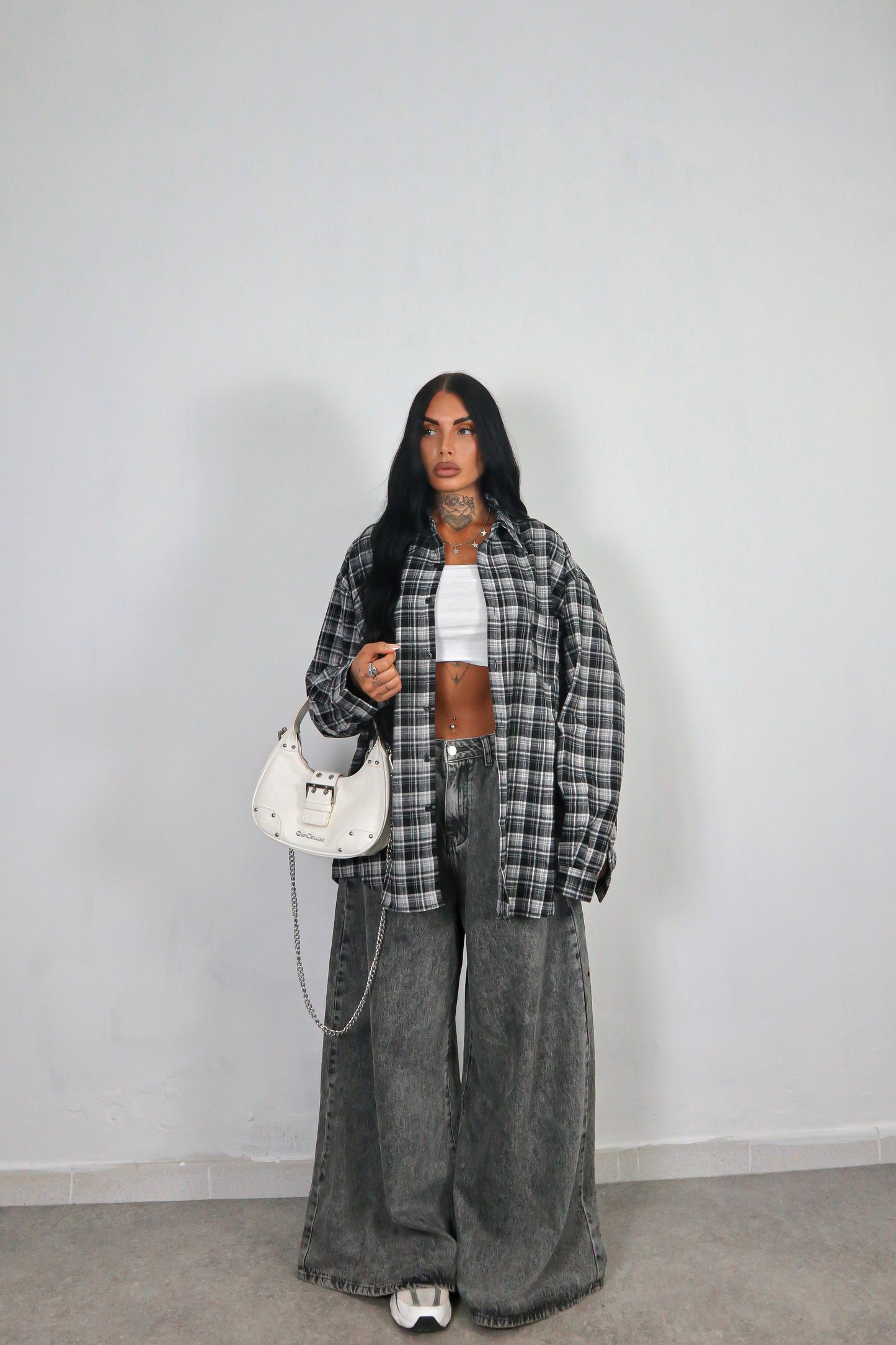 Camicia Tartan Oversize - Nero