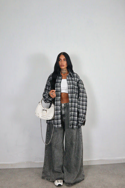 Camicia Tartan Oversize - Nero