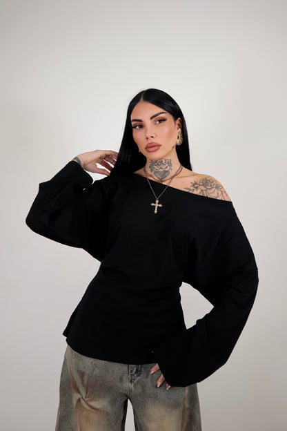 Maglia Long Sleeve Lace - Nero