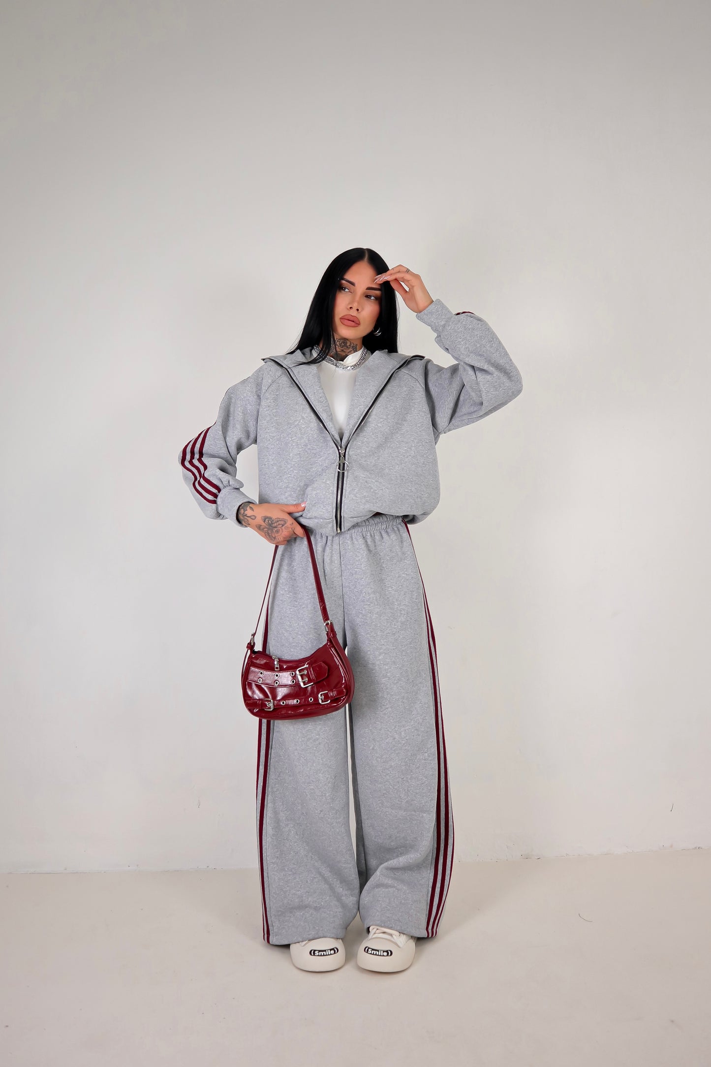 Completo Tuta Adi - Grigio/Bordeaux