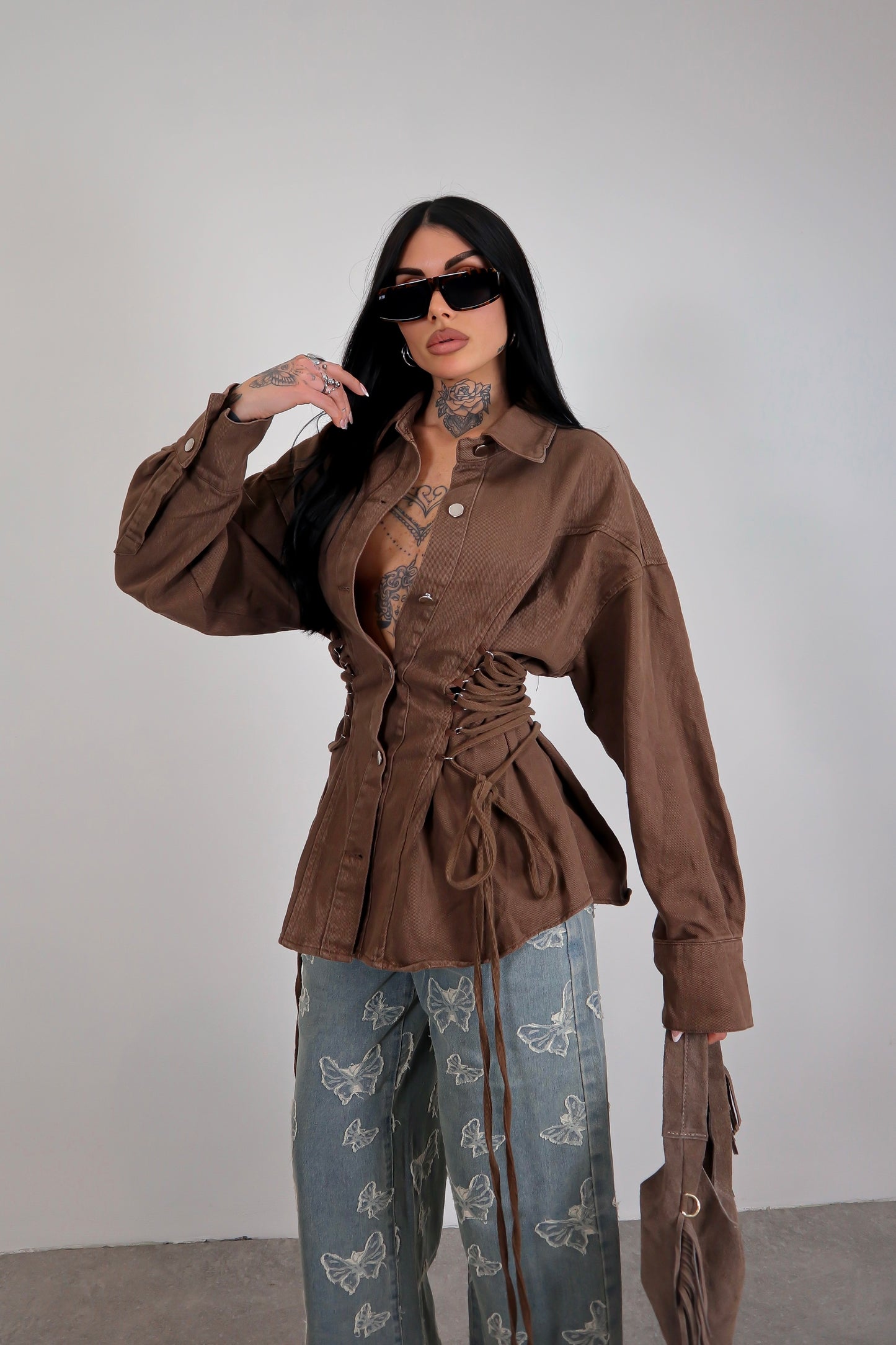 Giacca denim Stringhe - Marrone