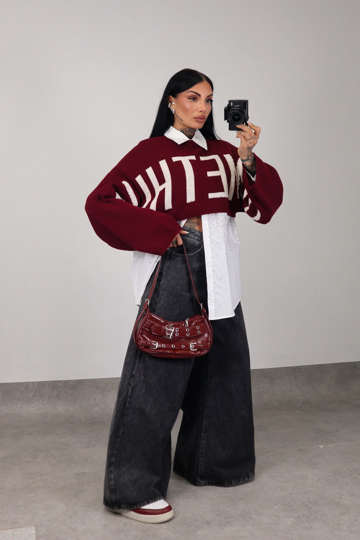 Maglia crop Something - Bordeaux