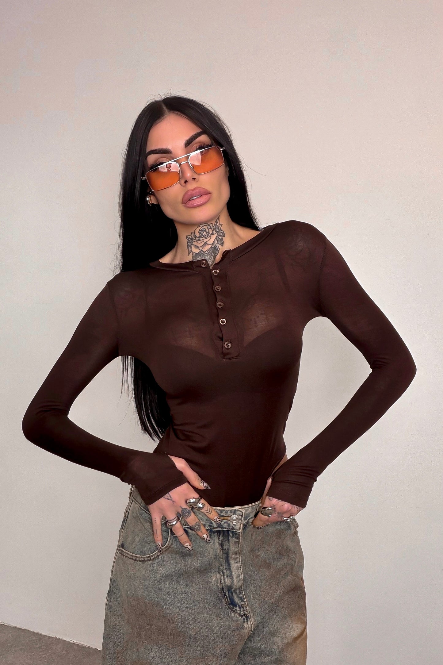 Maglia velata guantino Micole - Marrone