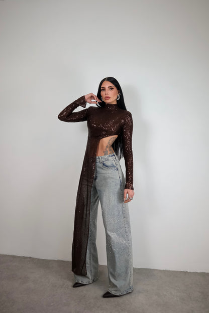 Maglia Paillettes Wow - Marrone
