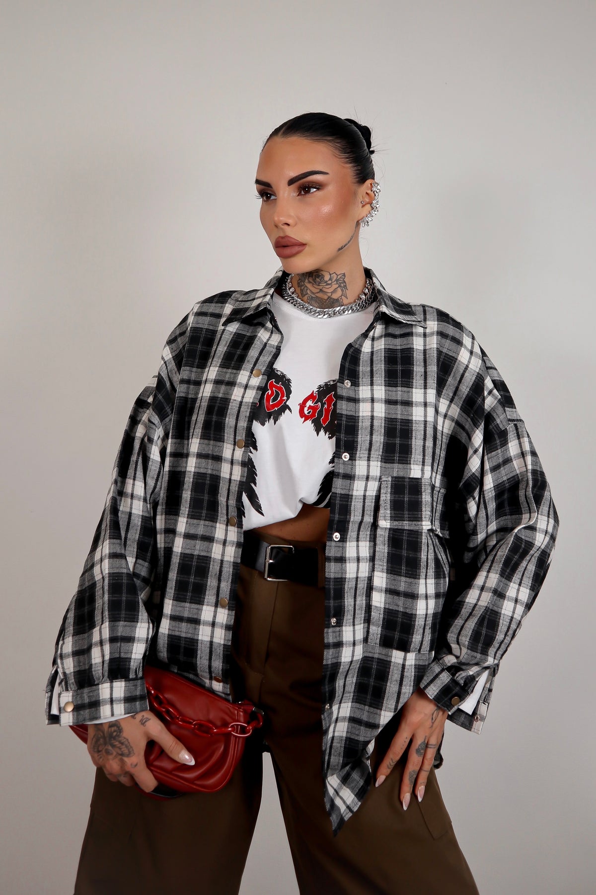 Camicia Over Quadretti - Nero