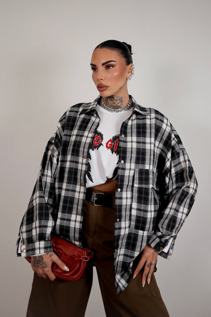 Camicia Over Quadretti - Nero