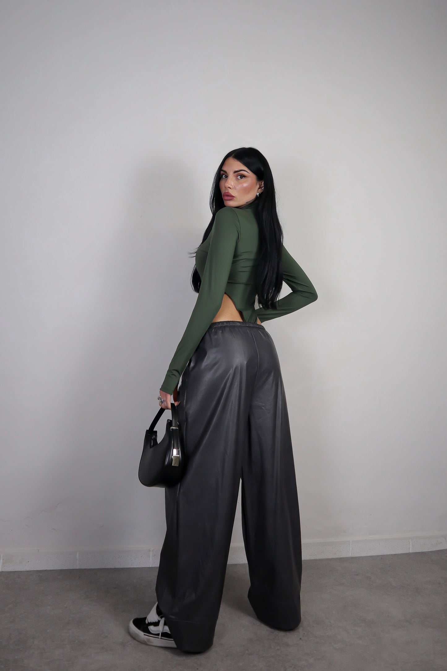 Pantalone Ecopelle Baggy - Grigio