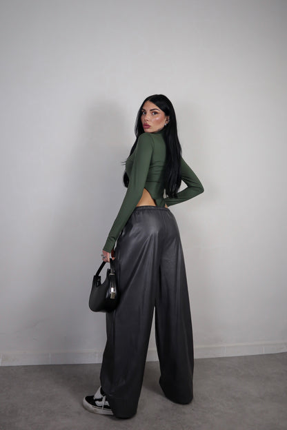 Pantalone Ecopelle Baggy - Grigio