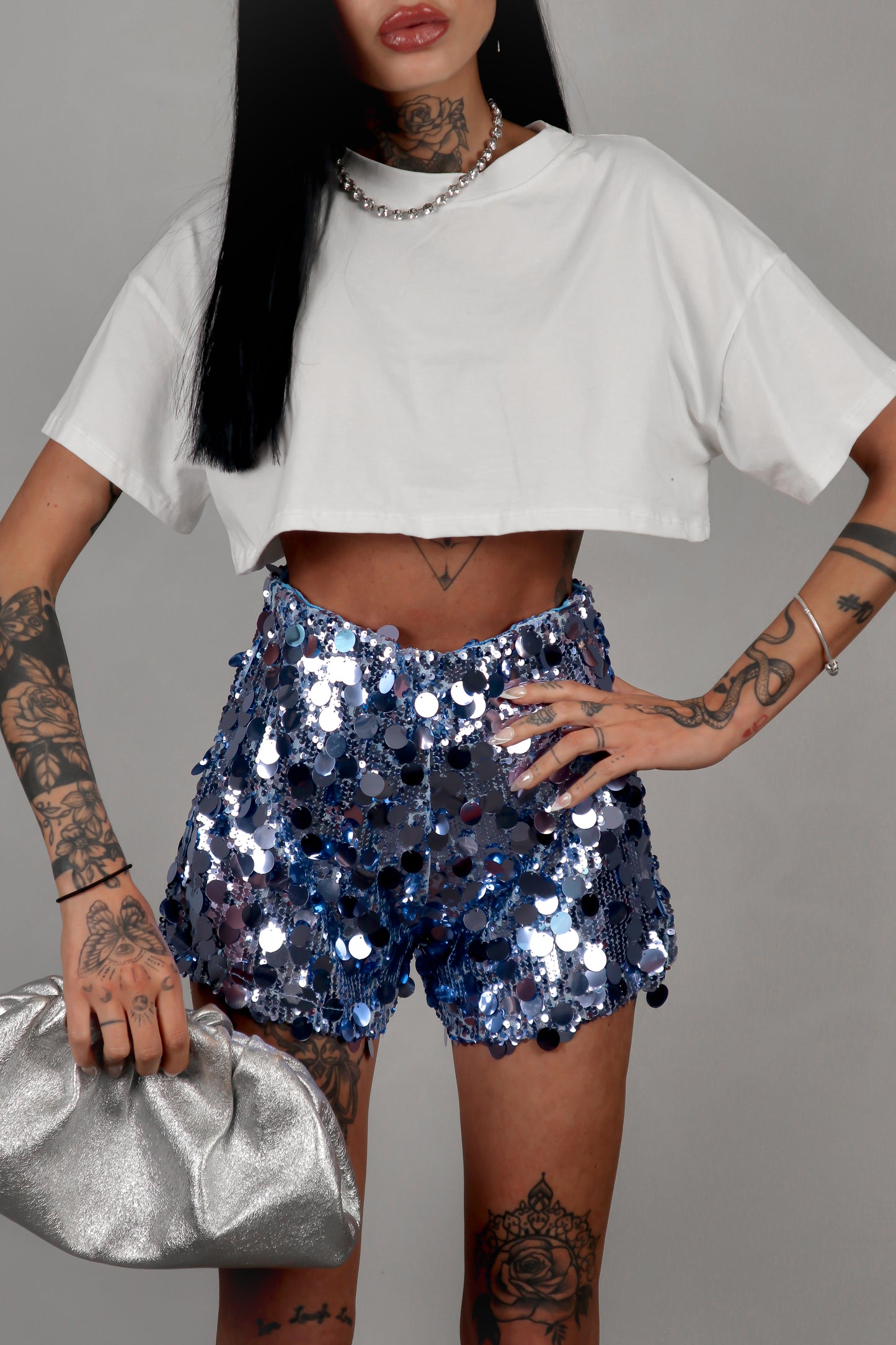 Shorts Paillettes Astrid - Azzurro