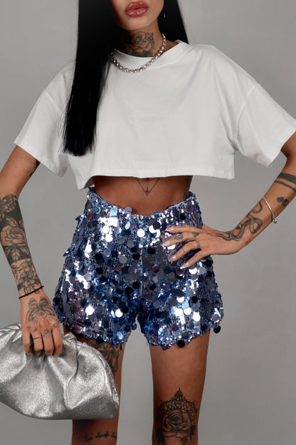 Shorts Paillettes Astrid - Azzurro