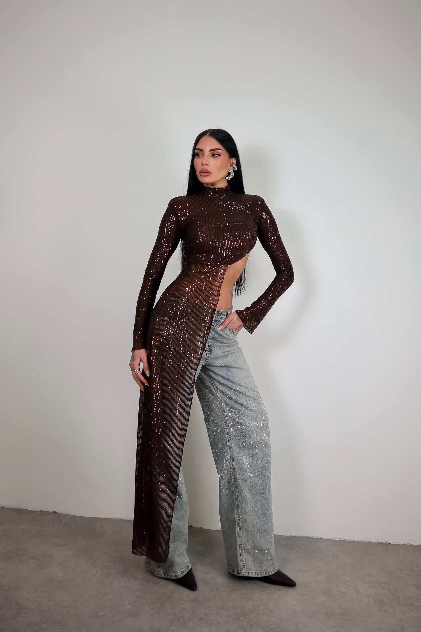 Maglia Paillettes Wow - Marrone
