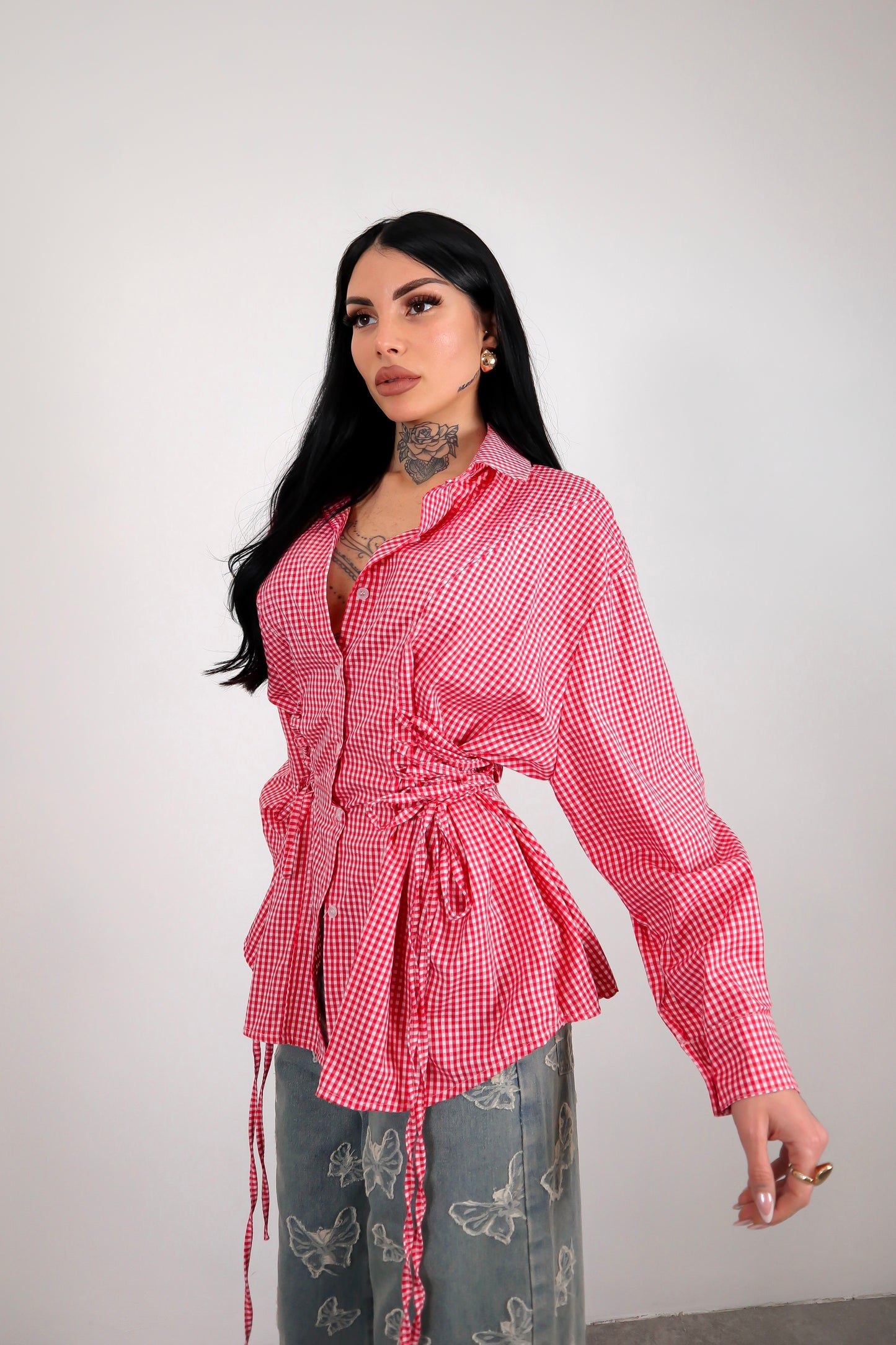 Camicia Stringhe Quadretti - Rosso