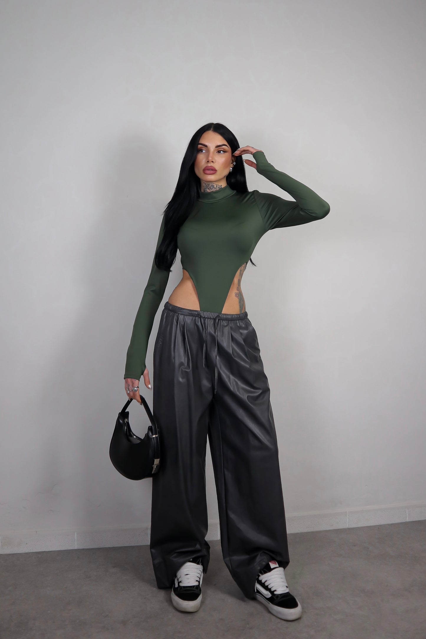 Pantalone Ecopelle Baggy - Grigio