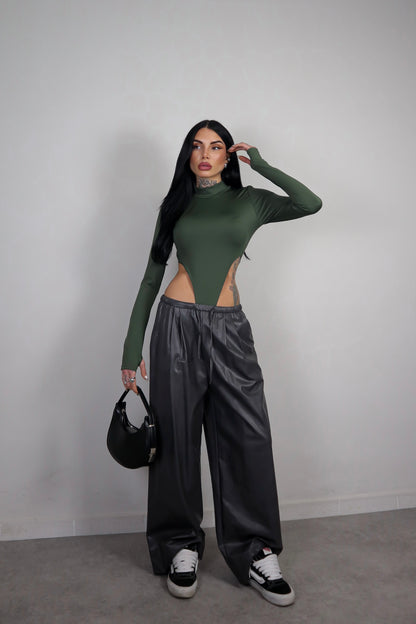Pantalone Ecopelle Baggy - Grigio