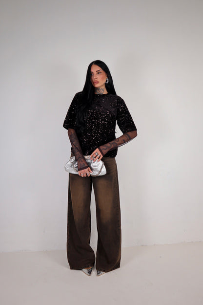 Maglia Paillettes Virginia - Marrone