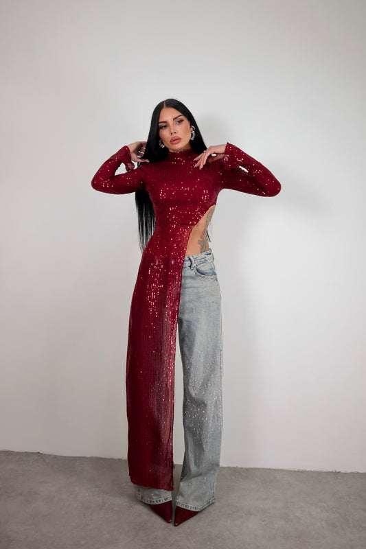 Maglia Paillettes Wow - Bordeaux