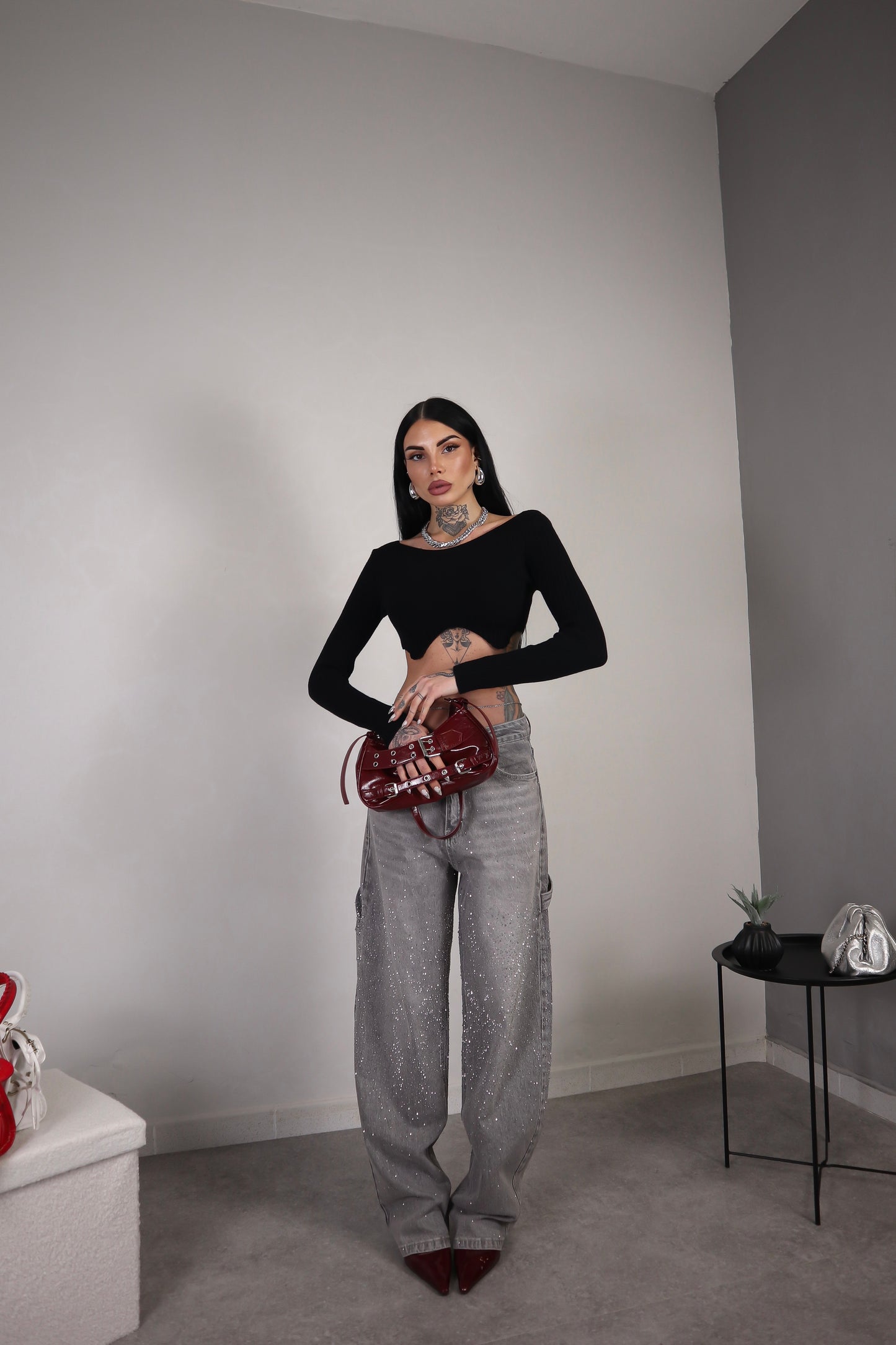 Maglia Crop Wave - Nero