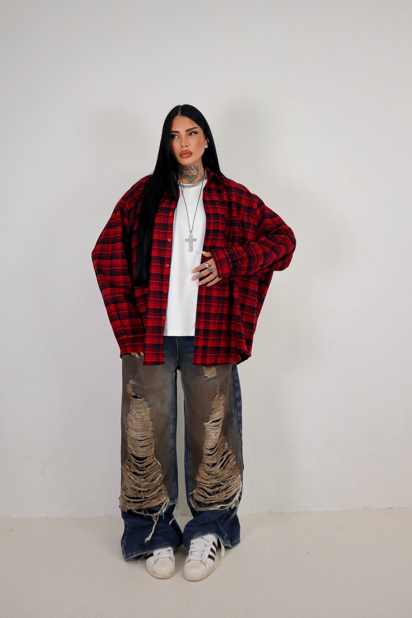 Camicia Tartan Oversize - Rosso