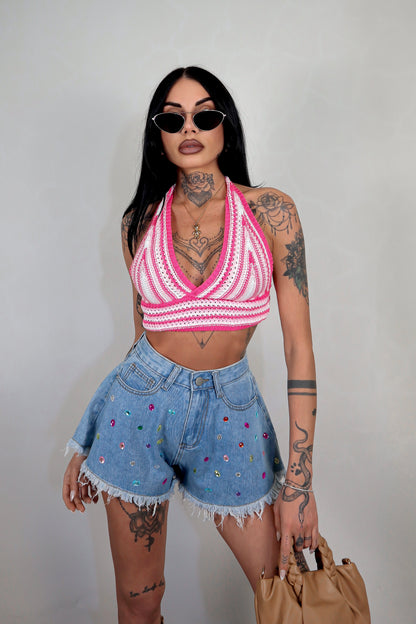 Top Crochet Selly - Rosa