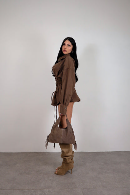 Giacca denim Stringhe - Marrone