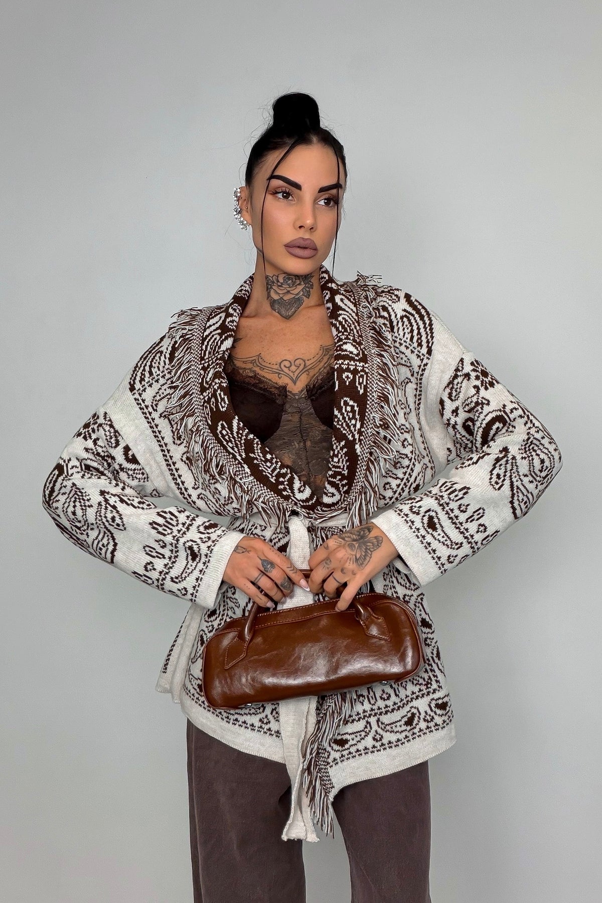 Cardigan Perù - Marrone/Bianco