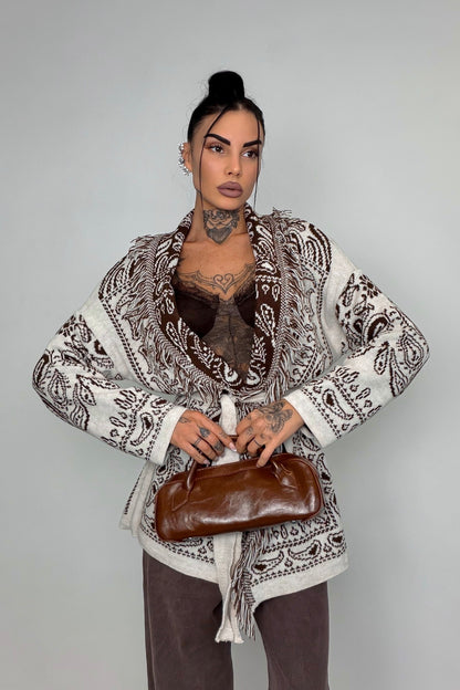 Cardigan Perù - Marrone/Bianco
