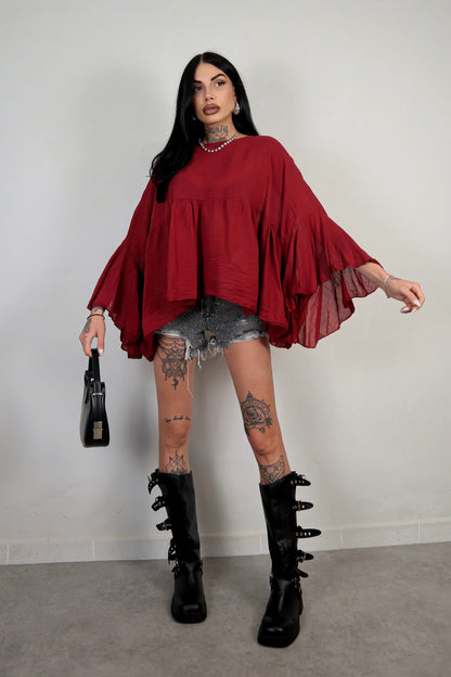 Blusa cotone Zahira - Bordeaux
