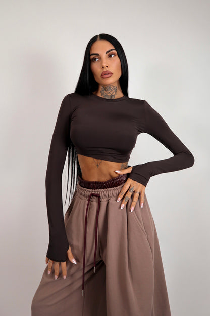 Maglia crop guantino - Marrone