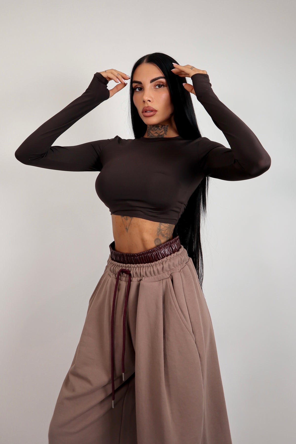 Maglia crop guantino - Marrone