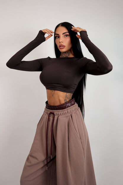 Maglia crop guantino - Marrone
